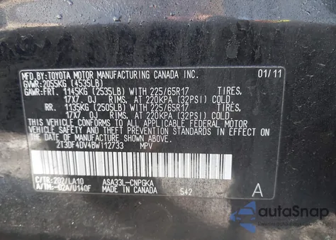 2011 Toyota Rav4 Limited z USA, uszkodzony, nr VIN 2T3DF4DV4BW112733